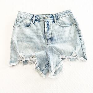 Good American Acid Wash Frayed Hem Denim Jean Shorts GBS991T Blue649 Size 8 / 29
